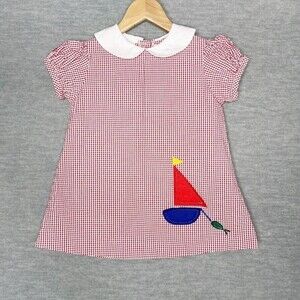 Betti Terell Size 18 Month Sailboat‎ Shift Dress Red Gingham Seersucker Appliqué